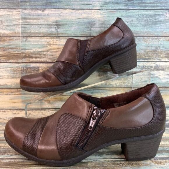 Earth?Origins Womens Brown Leather Ankle Booties Size 7.5M Monica Zip Block Heel - Picture 4 of 11